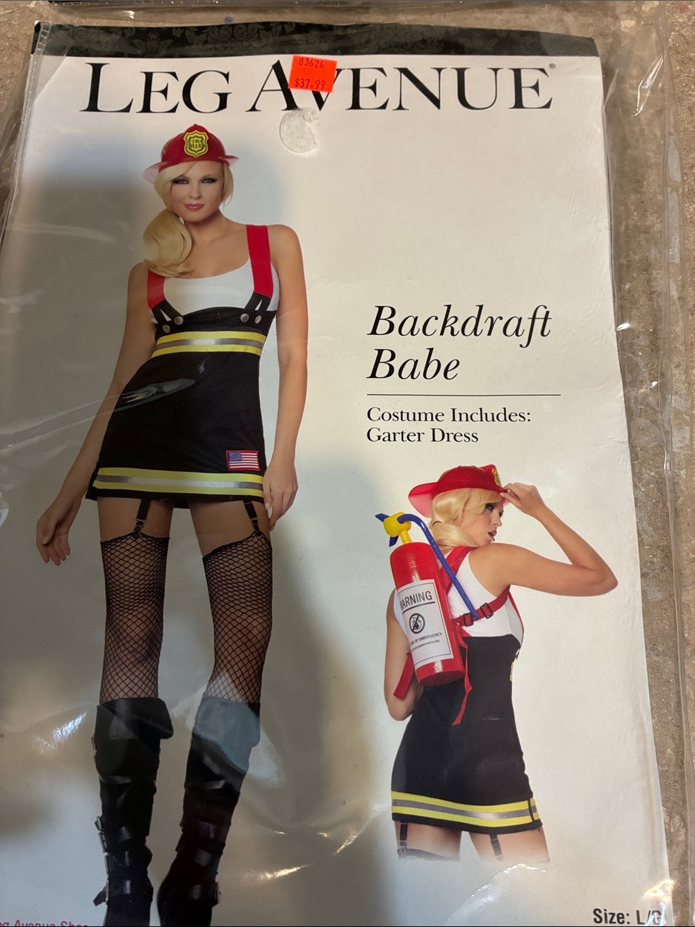 Leg Avenue Size Large Black with Red & Yellow Firefighter Backdraft Babe Costume